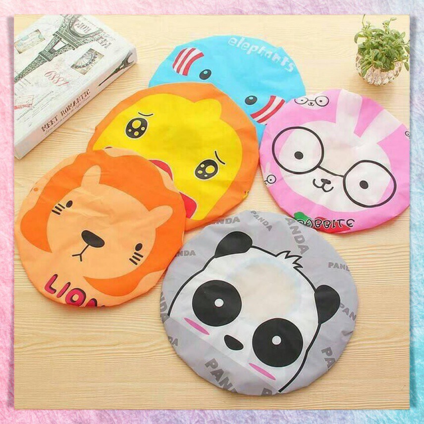 Shower Cap Topi Penutup Rambut Kepala Mandi Karakter Motif Anak Dewasa Anti Basah Waterproof Bath