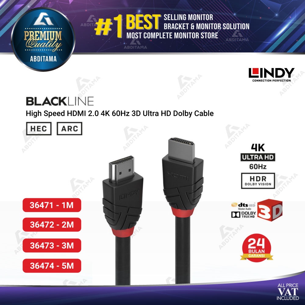 Kabel HDMI LINDY High Speed 4K 60Hz 3D Ultra HD Dolby Cable - 3647x