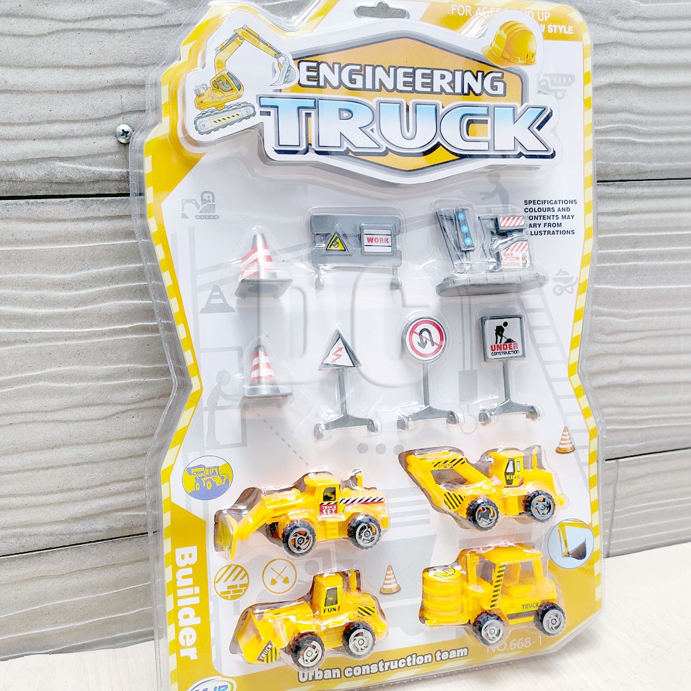 Engineering Truck Set Mainan Mobil Konstruksi Excavator Buldozer Loader Fork