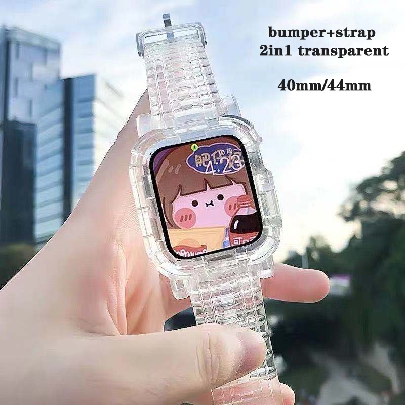 【Ini Talinya!】Clear TPU Strap Transparan For Apple Watch Silikon Stylish Glacier 2-in-1 Band 38MM 40MM 42MM 44MM