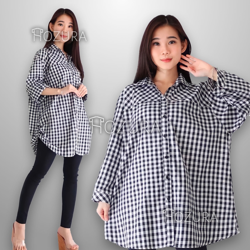 HOZURA - Kemeja Jumbo Wanita Erin - Kemeja Lengan Panjang Wanita LD 132cm PJ 74cm XXL-XXXXL - Kemeja Oversize - Kemeja Kotak Kotak - Kemeja Bahan Katun Union11 - Kemeja Wanita Xxxl  Kemeja Wanita Jumbo Ld 120 Atasan Jumbo Wanita Kemeja Felona - Blouse