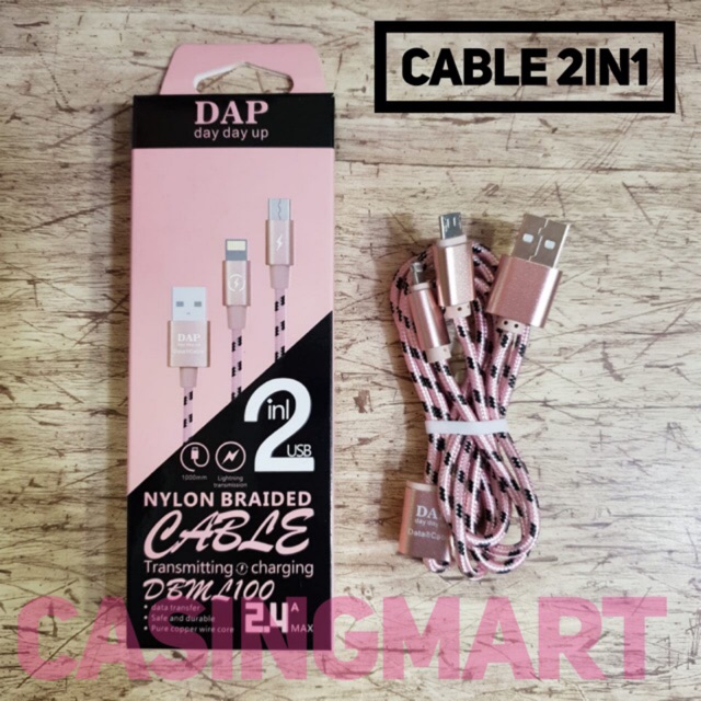 Kabel Data 2in1 Kabel  Data Android Micro Usb dan kabel iph / DAP Original Kabel