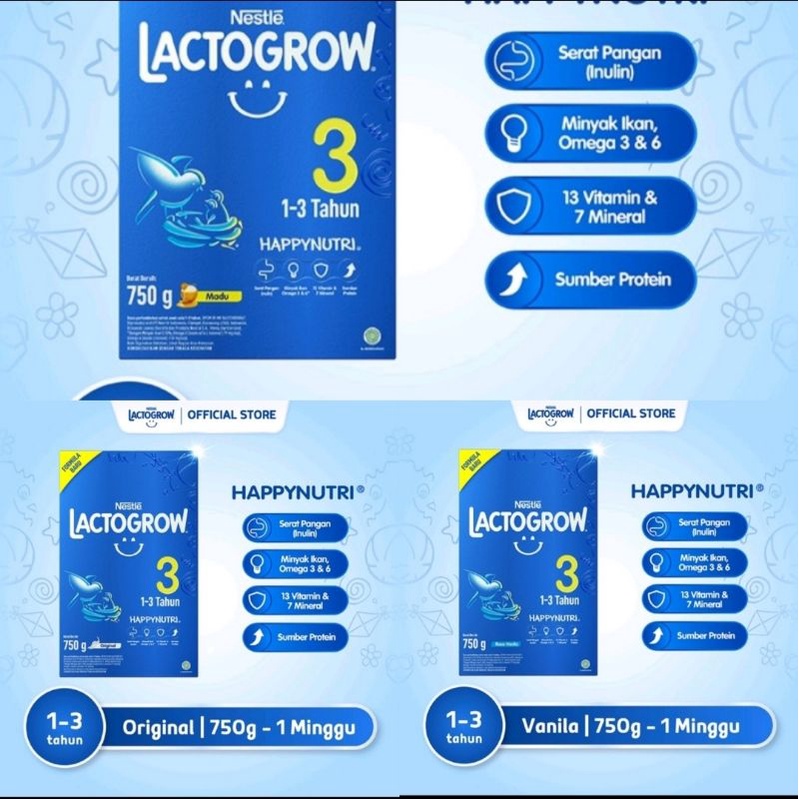 LACTOGROW 3 MADU ORIGINAL VANILA 735gr MURAH