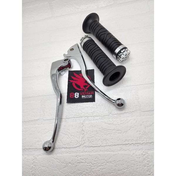 Paket Handle Rem Yamaha Vixion Chrome dan Handgrip Karet Empuk Plus Jalu Stang Ring CNC