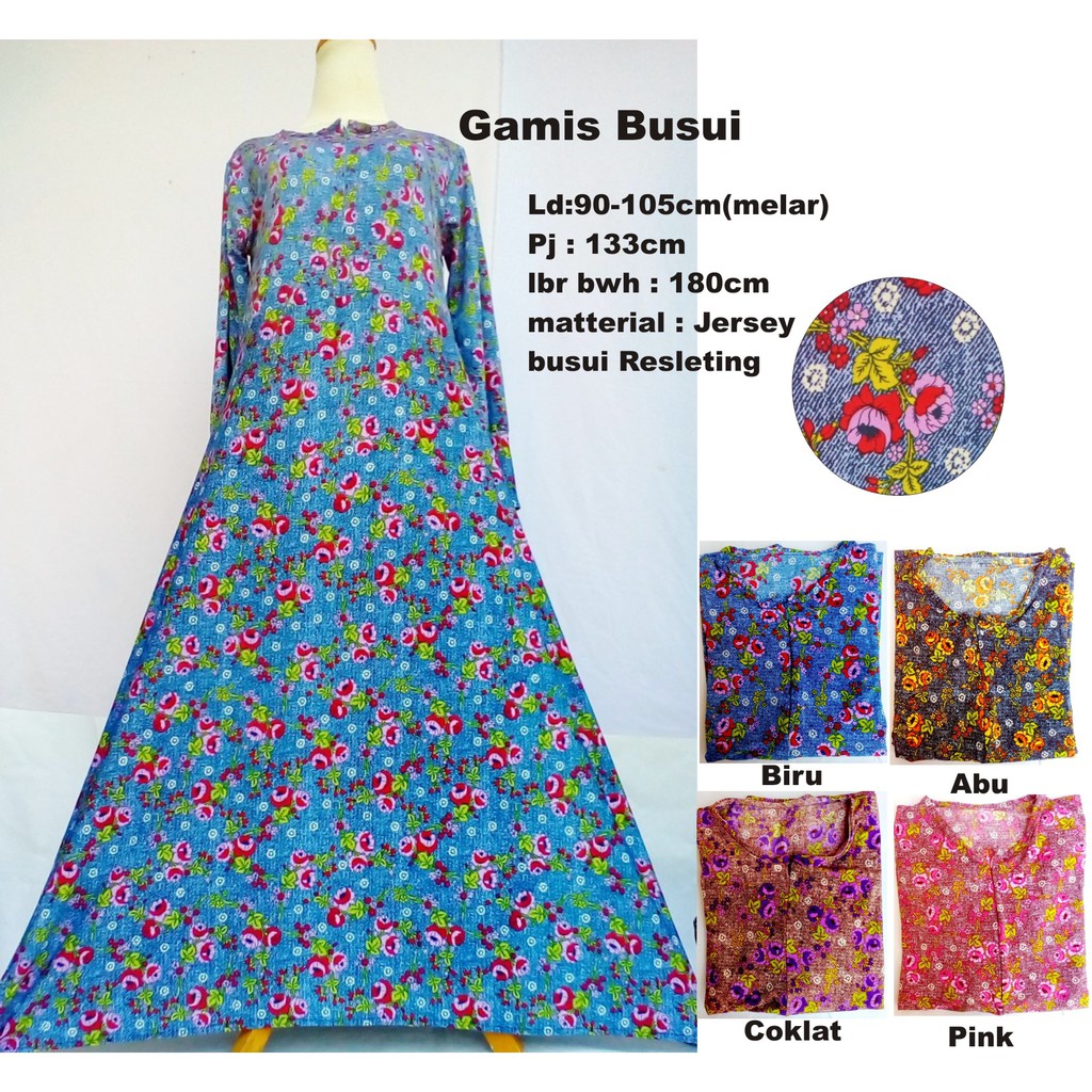 gamis maxi busui jersey resleting murah motif bunga kecil realpic