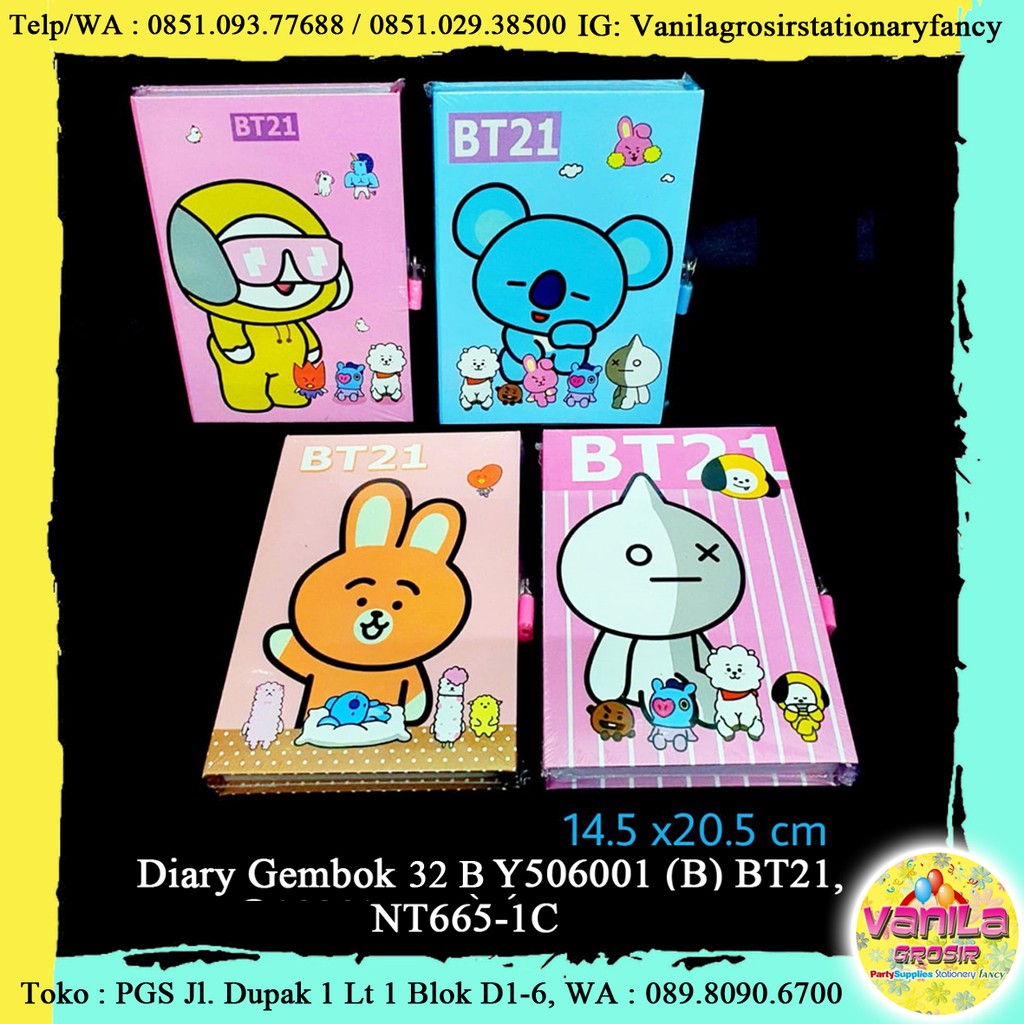 Diary Gembok 32B, Diary BT21, Notes, Notebook, Buku catatan, Sticky notes