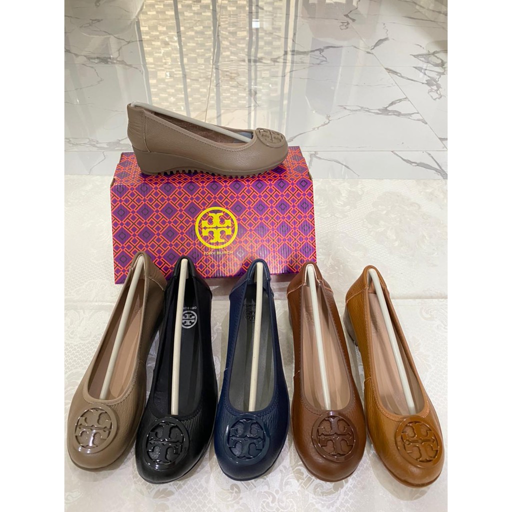 Tory Burch 318 Premium Leather Sepatu Wedges Wanita