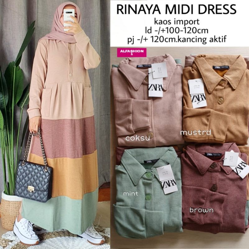 Rinaya midi dress kaos import kancing aktif alfashion1
