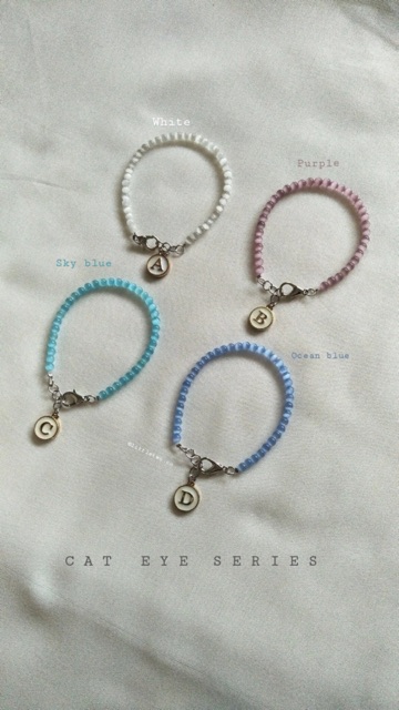 LITTLETWO Gelang Batu alam Cat Eye - (belum termasuk bandul) -  CAT EYE  size 4mm Gelang Wanita Stainless Steal Anti Karat