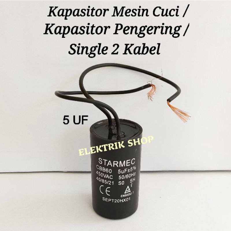 KAPASITOR MESIN CUCI SINGLE 2 KABEL / KAPASITOR PENGERING MESIN CUCI 5 UF MIKRO MULTI UNIVERSAL