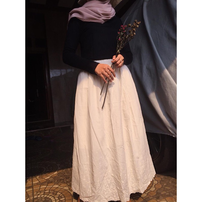 ROK MIDI -MIDI SKIRT warna PUTIH TULANG - #shopeehaul