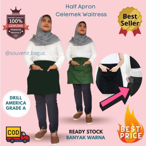 Apron Celemek waitress celemek setengah badan half Apron waiter pelayan  celemek drill apron celemek tebal