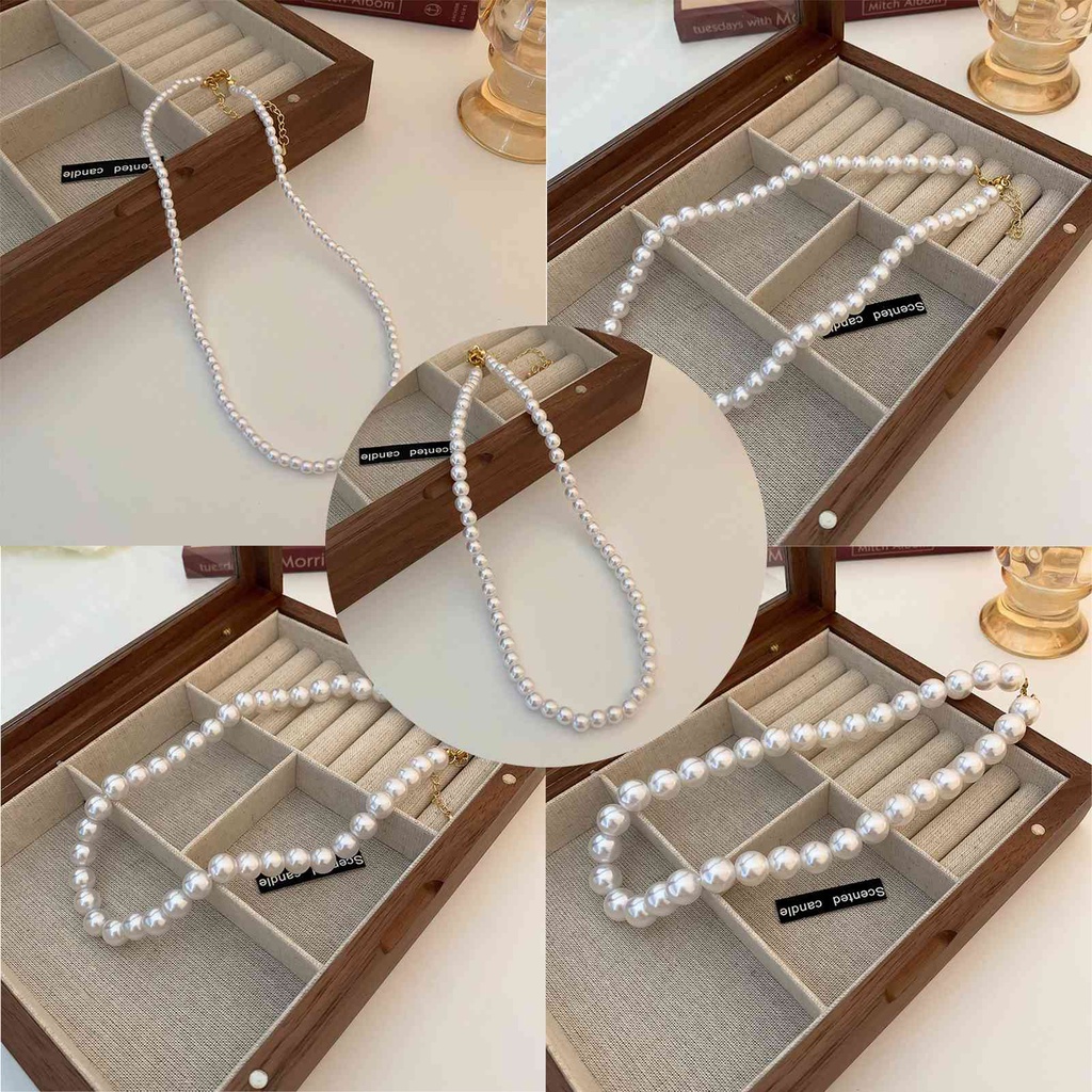 Kalung Rantai Klavikula Hias Mutiara Besar Gaya Retro Perancis Untuk Wanita