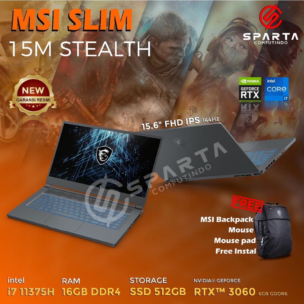 LAPTOP GAMING MSI Stealth 15M i7 11375H 16GB 512GB SSD RTX 3060 6GB Carbon Gray