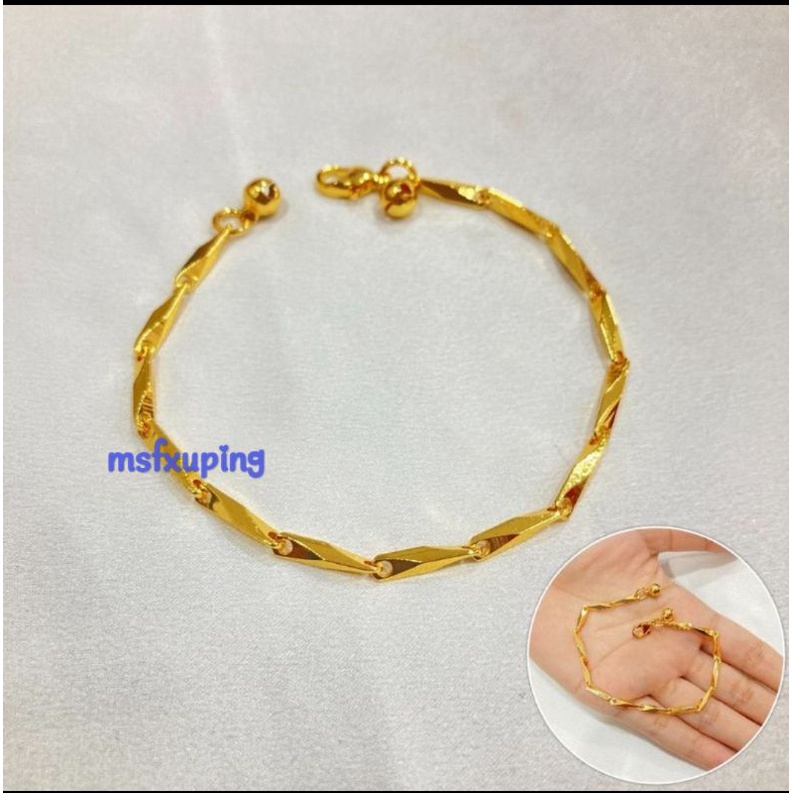 Gelang tangan balok dewasa lapis emas aksesoris fashion