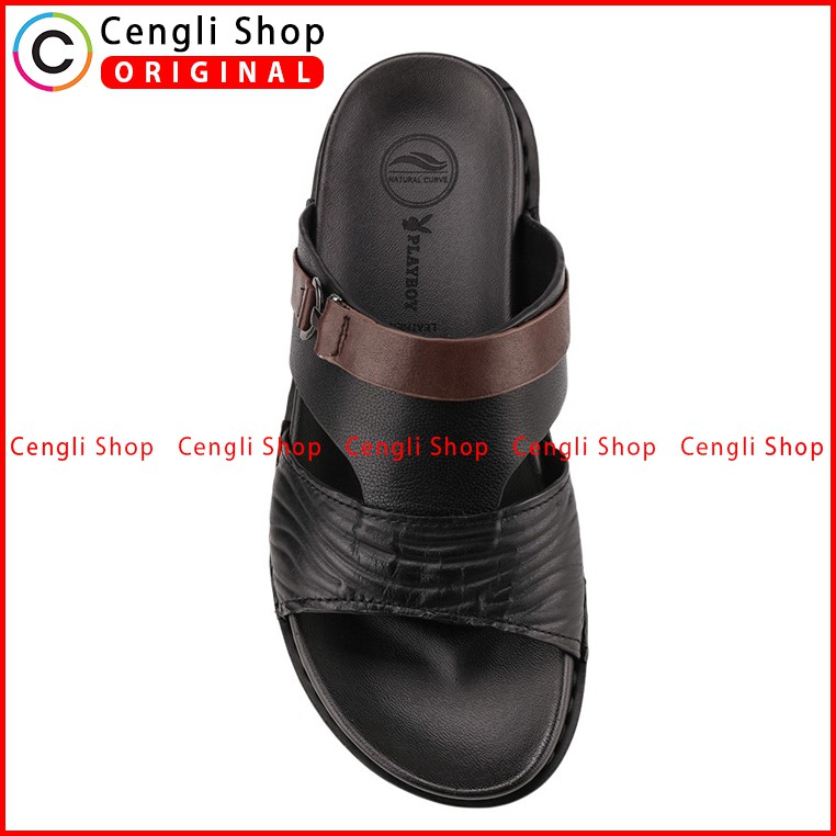 PLAYBOY SANDAL KULIT CASUAL PRIA ORIGINAL TERBARU BRANDED HITAM PLE6