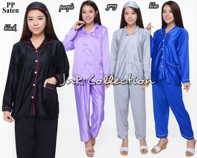 Piyama Satin Silk Dewasa Lengan Panjang Celana Panjang Ld 108 Baju Tidur Piama Wanita Banyak Warna