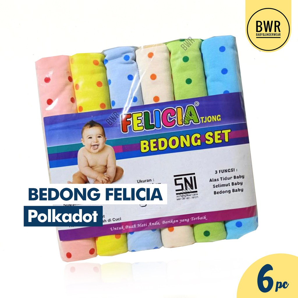 [ 6pc ] Bedong Felicia POLKADOT MUDA | 90 x 115 Selimut Bedong Bayi Newborn Lembut Murah - Bwr