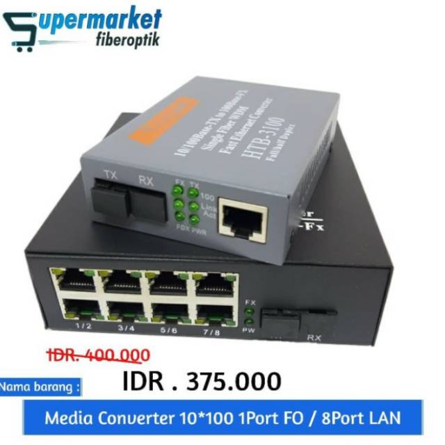 Media Converter 8 PORT LAN 1 Port Fiber Optik 100 Mbps Fast Ethernet Fiber Optic