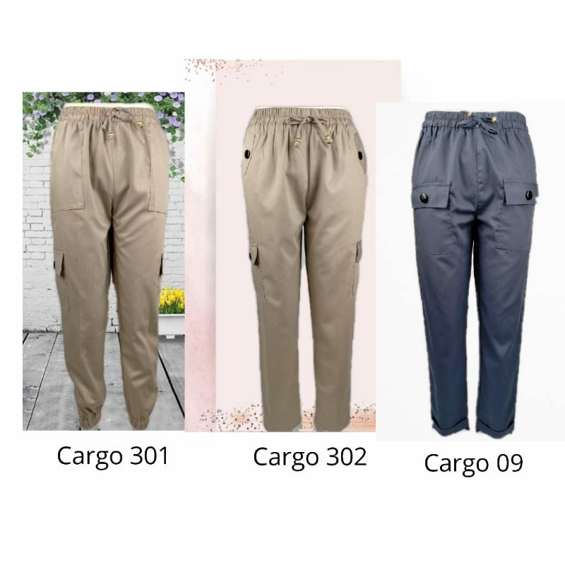 Celana Cargo wanita katun/pinggang karet Cargo wanita.