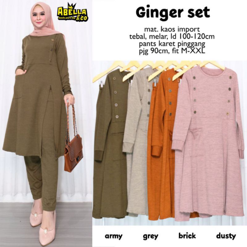 Baju Setelan Wanita Fashion Ginger SetMuslim Bj Stelan Wsnita Import Setcel Polos Kekinian Cewek Dew