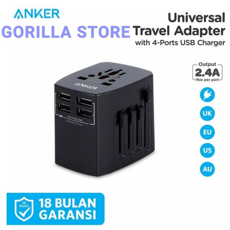 Wall Charger Anker Universal Travel Adaptor Black - A2730