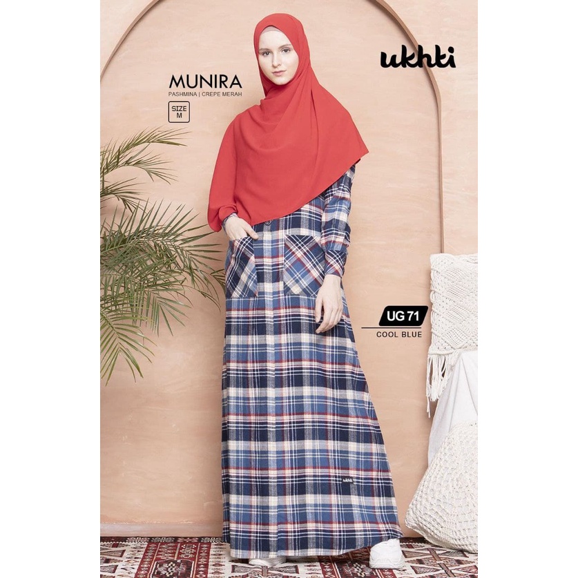 UKHTI MUNIRA UG71 | Gamis Muslim Wanita Dress Bahan Flanel Motif Kotak Square Pakaian Menyusui Kekin