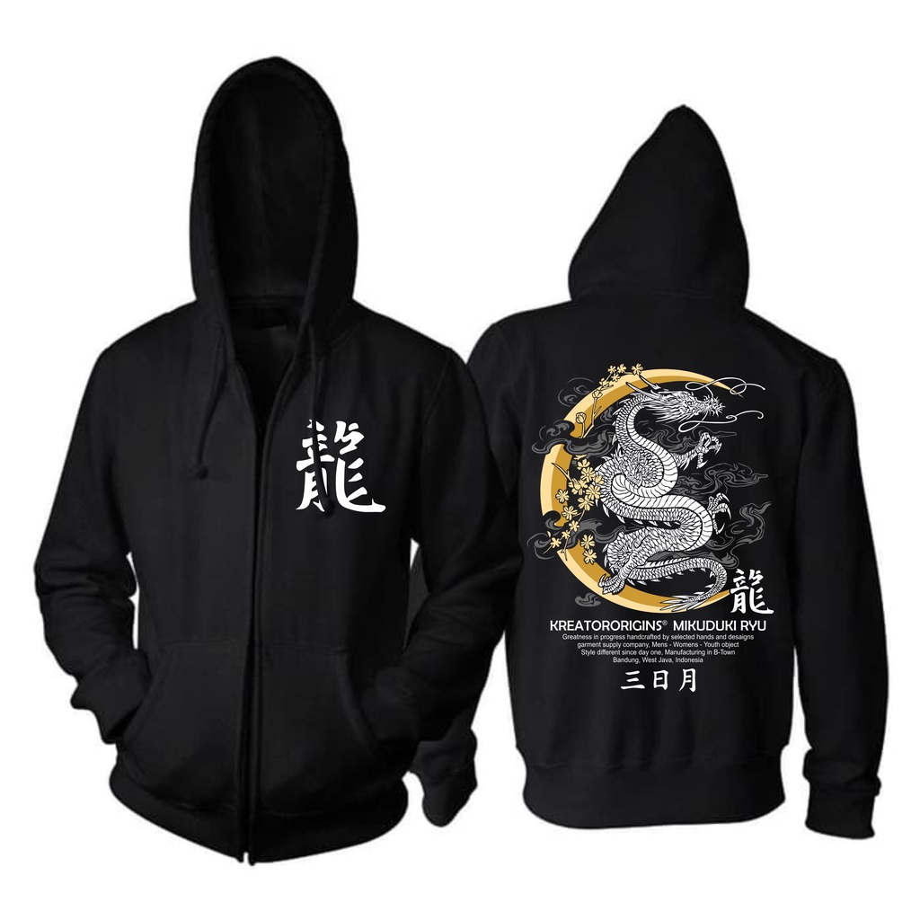 Jaket Hoodie Sablon Zipper Sweater Hodie Naga Mikuduki Original Distro Kreator Apparel Premium Fleece Switer Pria Cowok Cewek Jepang Japan Unisex Murah Terbaru Tebal Hodi Jumper Atasan Pria Kekinian