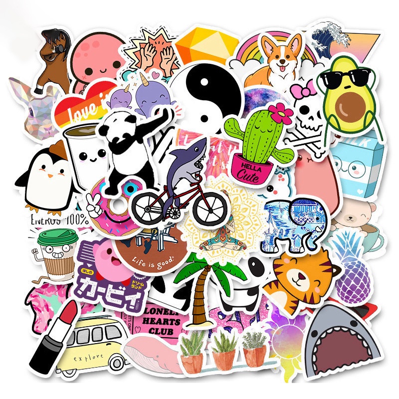 &lt; E2id &amp; &gt; 50pcs Stiker Graffiti Untuk Laptop / Gitar / Skateboard / Koper