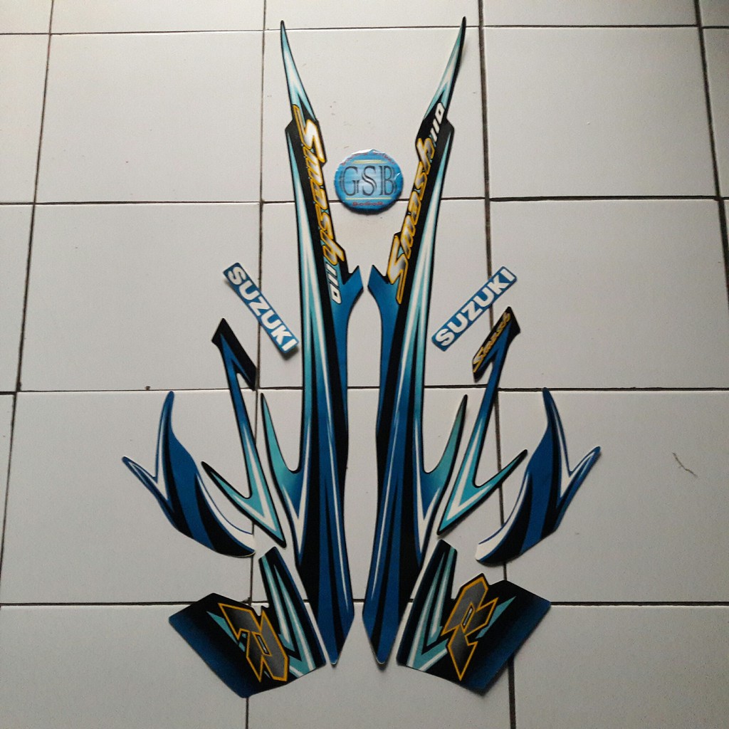 Striping stiker motor suzuki Smash r 110 2008 biru