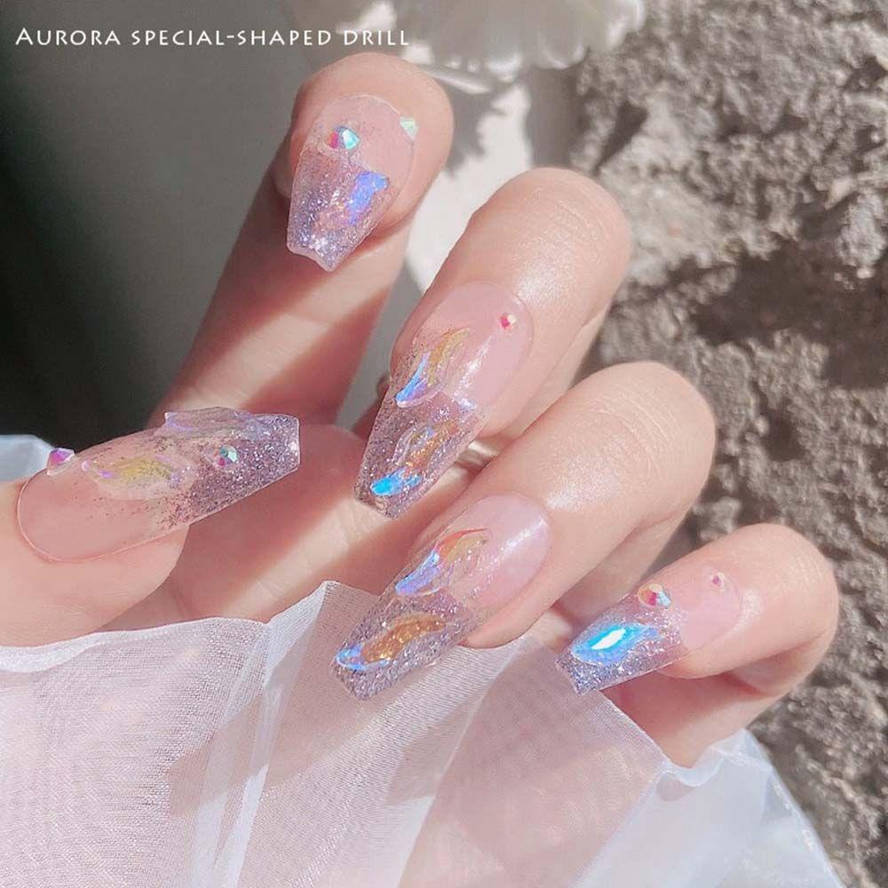 AUGUSTINA Agustinina Kristal Perhiasan Kuku Fashion Shiny Gaya Jepang Nail Art Ornamen 3D Kuku Stiker Bentuk S Aurora Aksesoris Kuku