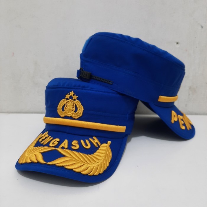 Topi Komando Pamen Polri Pengasuh Biru Bordir Logo Tribrata Twist Halus Premium