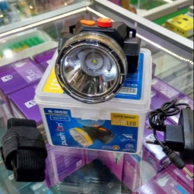 senter Kepala push on Selam/Headlamp Diving LED 35 Watt Putih/Kuning Push on