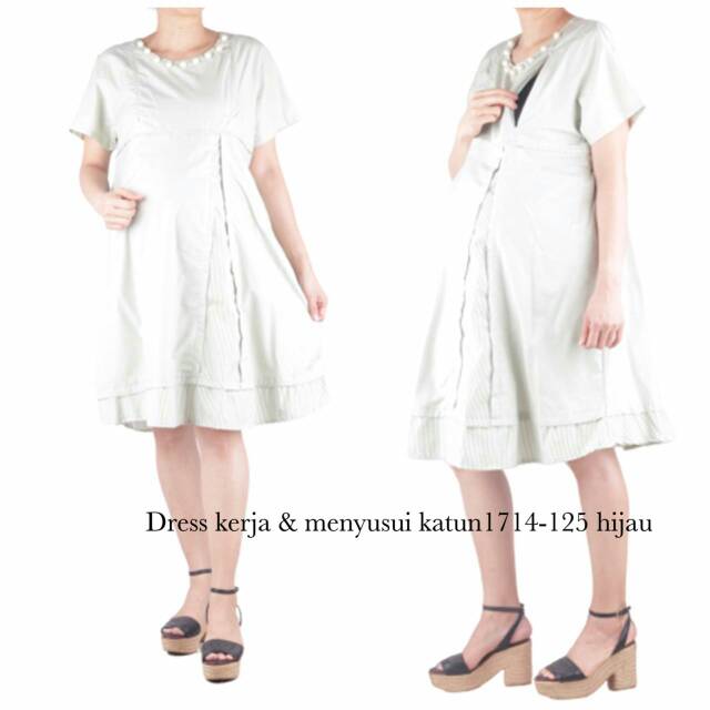 Baju hamil dress hamil kerja dan menyusui 1714 hijau