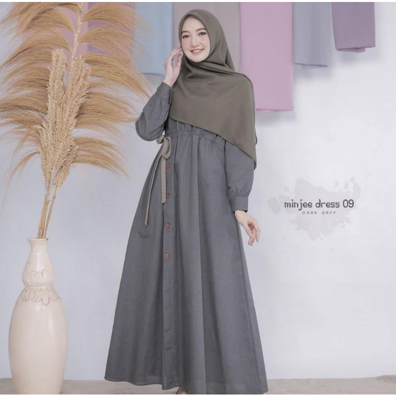 Min jee dress/Gamis Wanita/Dress Terbaru/Pakaian muslim Wanita/Gamis Supernova/Fashion Muslim Wanita-Drak grey