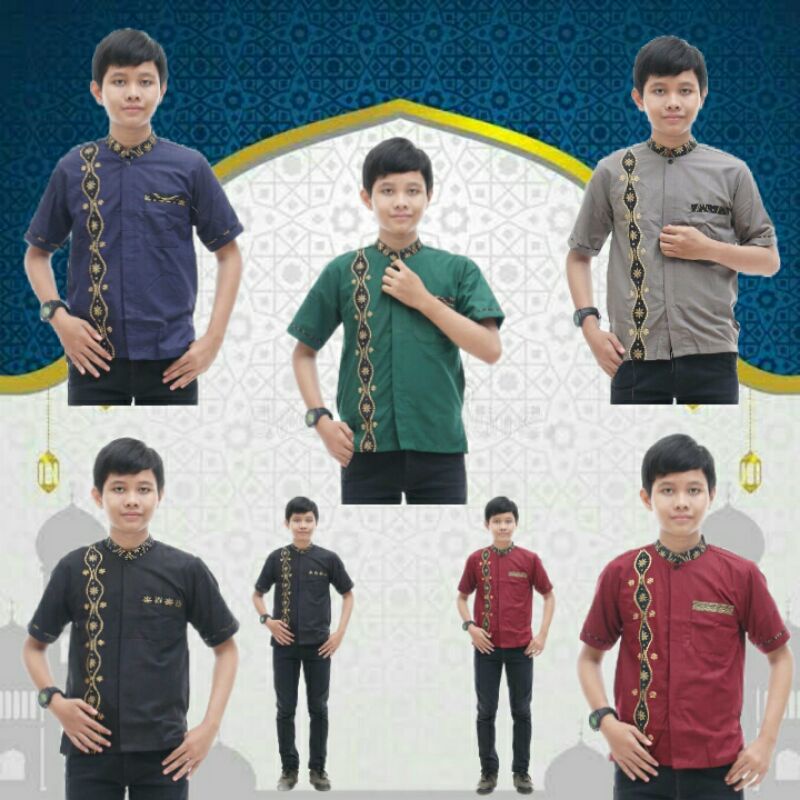 Baju koko anak anak remaja kombinasi batik bordil lengan pendek
