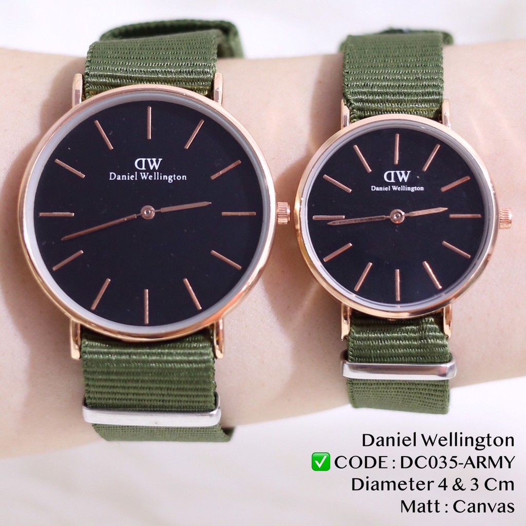 Jam tangan couple wanita pria tali KANVAS model 2 jarum grosir ecer free baterai cadangan DC035