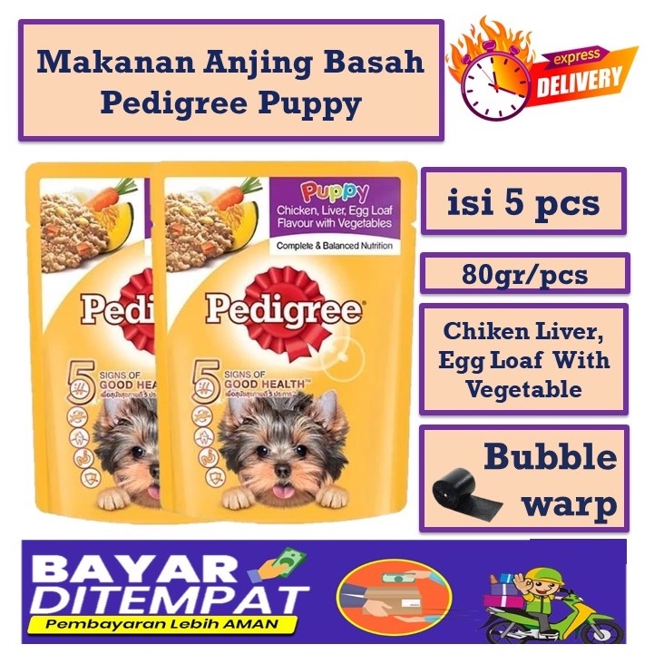 

Makanan Anjing Basah Pedigree Pouch Puppy Chicken Liver Egg Makanan Anjing Basah 80gr ISI 5 PCS