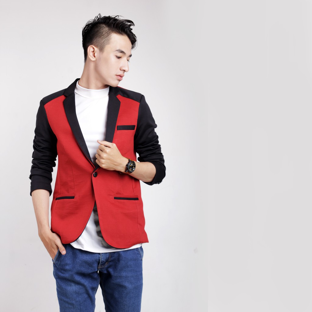 BLAZER PRIA COMBIE MERAH - Jas Merah Hitam Casual Formal Perform Nikah Slimfit Fleece Adidas Korea