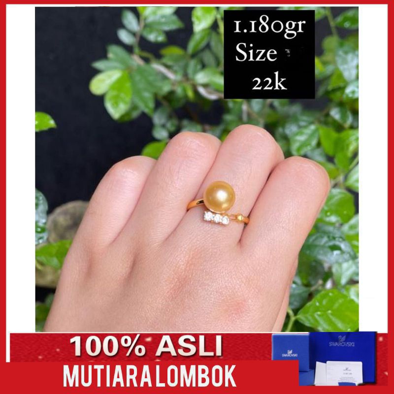 cincin emas 22 karat kadar 91.6% mutiara laut asli mutiara lombok lengkap sertifikat nota toko kotak