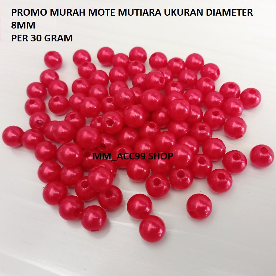 30 Gram Mote Mutiara Diameter 10mm Merah - Manik Mote Mutiara Merah