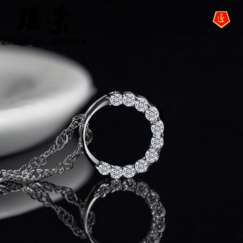 [Ready Stock]Diamond Circle Silver Necklace Female Affordable Luxury Fashion Temperament