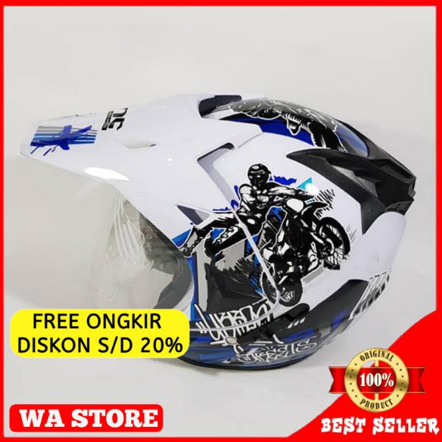Helm helem helmet motor sni dewasa semi trail cross 2 kaca NX 4 white blue vs KYT ink WTO NHK