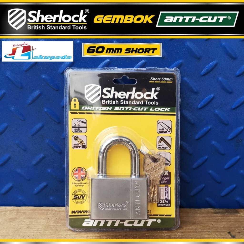 Gembok Original Sherlock British Anti-Cut Lock Short 60mm