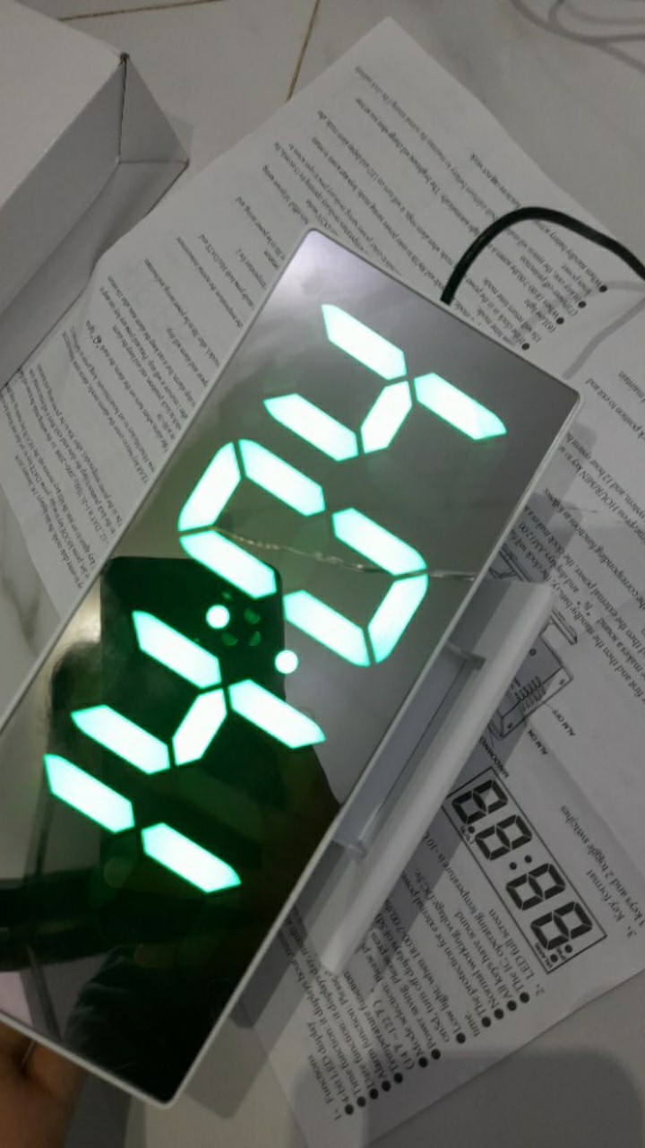 Jam Meja Digital Led Weker / Digital Alarm Clock Mirror Ds-3618l Green