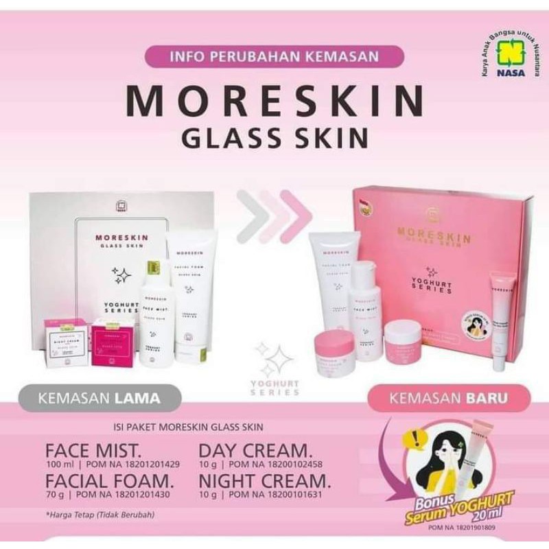 Paket glaskin moreskin original/glowing nasa/whitening/moreskin glaskin/cream nasa/moreskin nasa