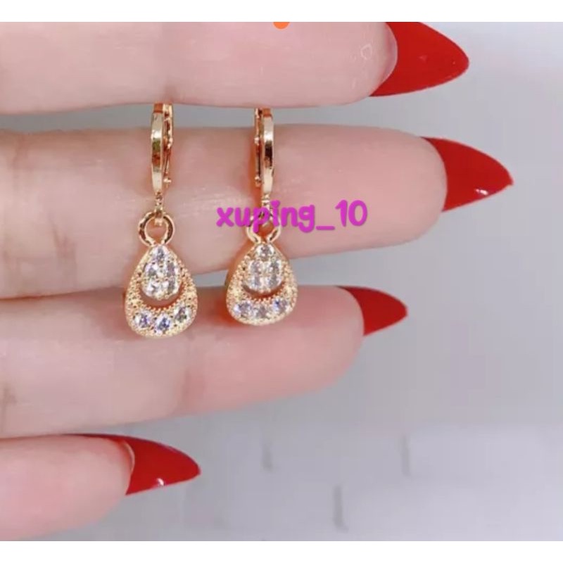 Xuping Gold Anting Wanita Dewasa Model Clip Permata Silang 05