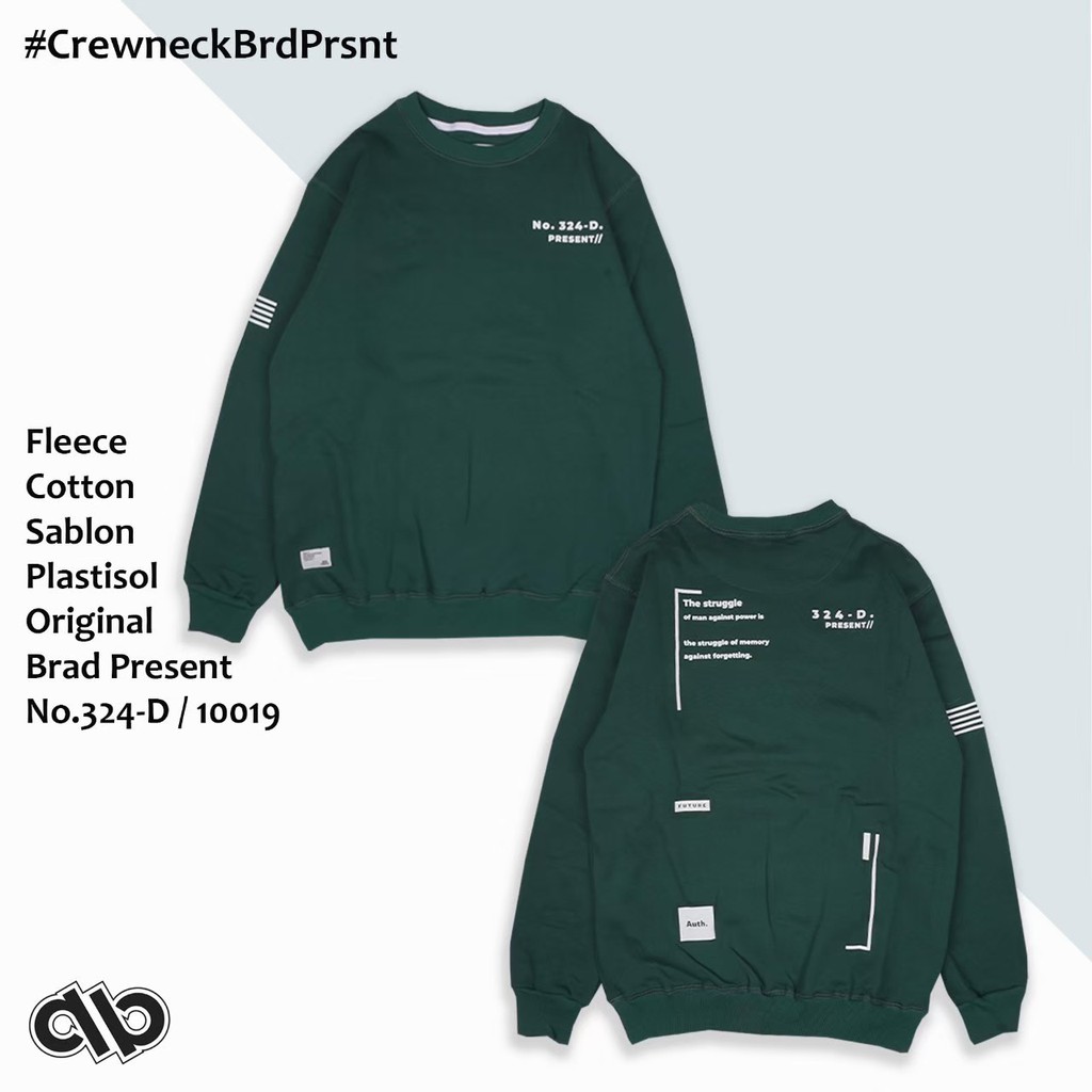 BRAD PRESENT ORIGINAL Sweater Crewneck Sweatshirt cowok warna Green seri 324D art F3002