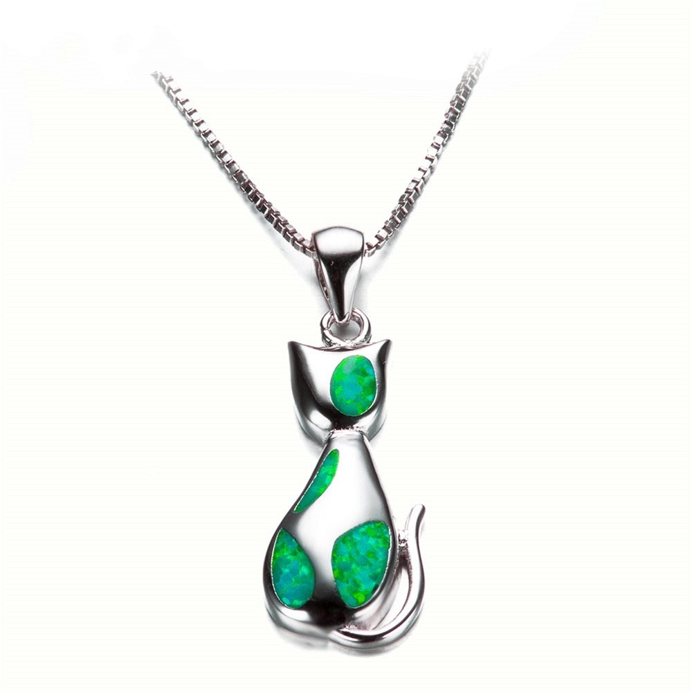 Kalung Rantai Klavikula Hias Liontin Kucing opal Kristal Biru Gaya Eropa Amerika Untuk Wanita