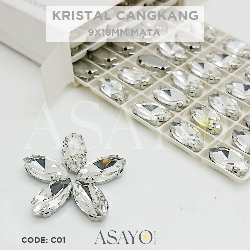 Cangkang Kristal Kaca 9x18 Marquise Mata Crystal Kaca (isi 1 box dan 1 tray) Warna Manik Baju